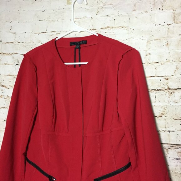 Lafayette 148 2 Blazer Jacket Zipper Front Red Zip Up Pockets Structured - Picture 5 of 10